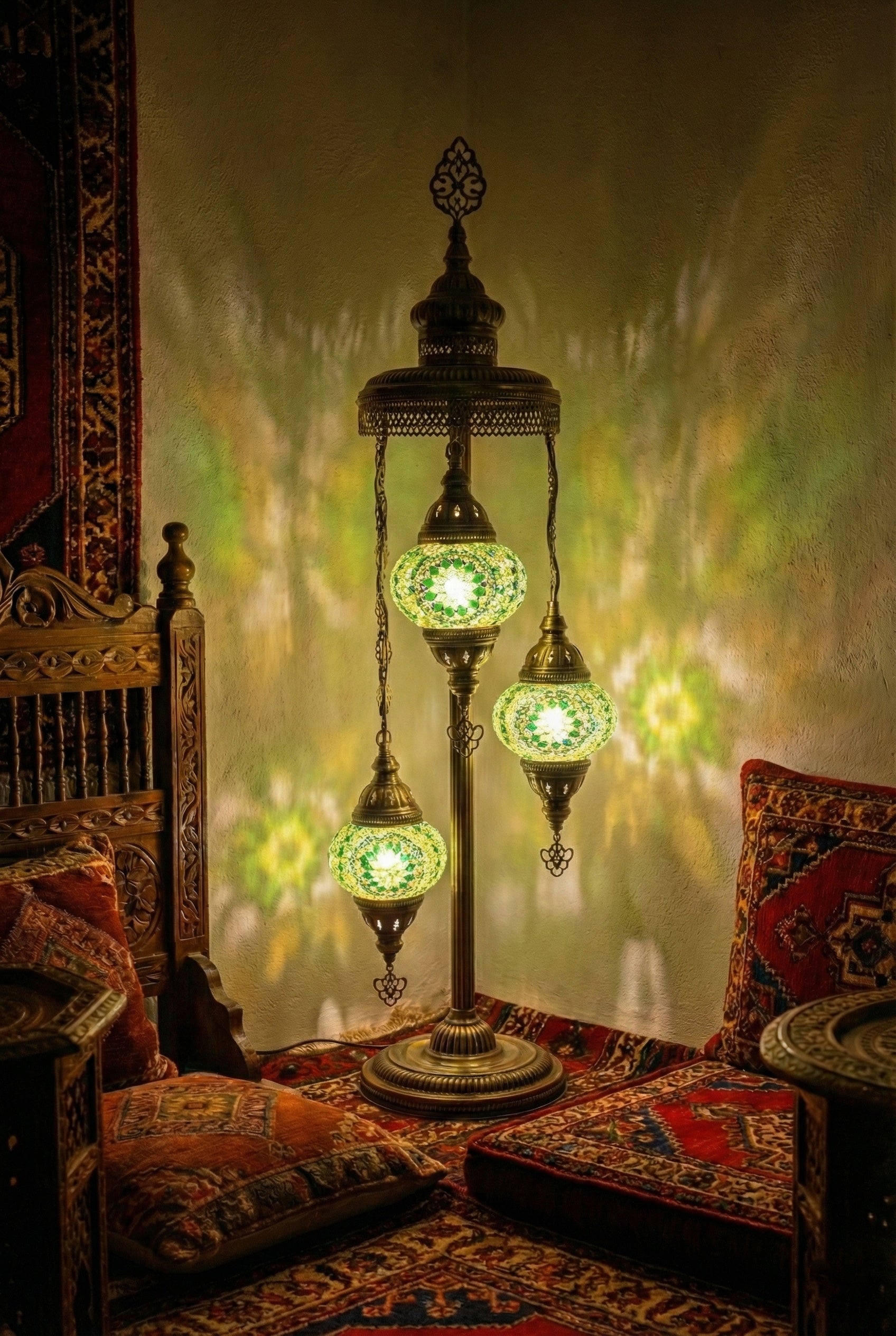 3 Globe Turkish Floor Lamp, Majlis Seating Decor, Arabic Moroccan Standing Lamp, Dubai Luxury Mosaic Light, Boho Oriental Corner Lighting - Anatolia Lighting