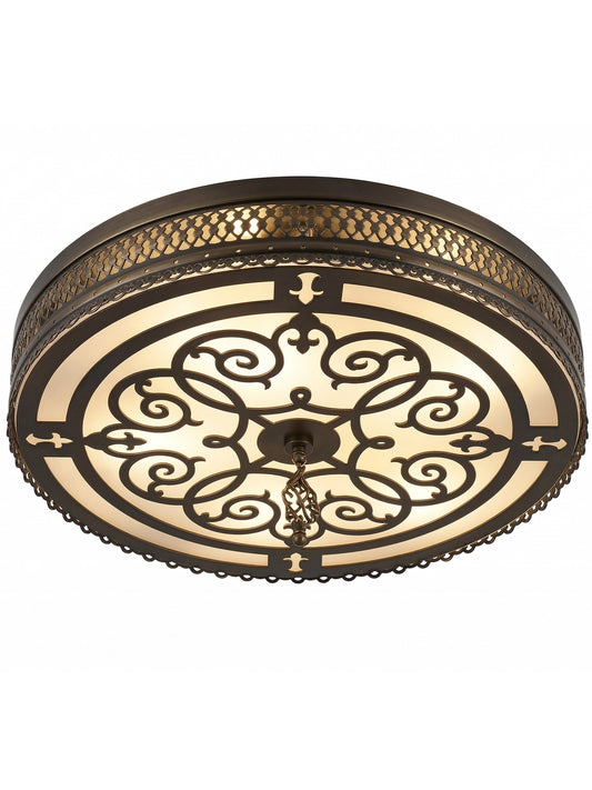 Turkish Flush Mount Ceiling Light - Handmade Moroccan Mosaic Lamp - Antique Bronze