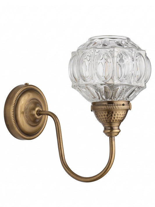 Artisan Brass Wall Sconce with Faceted Glass Globe - Handcrafted Luxury Interior Lighting