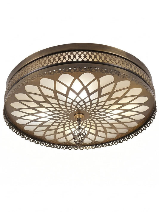 Geometric Patterned Ceiling Light – Handcrafted Brass Flush Mount Chandelier