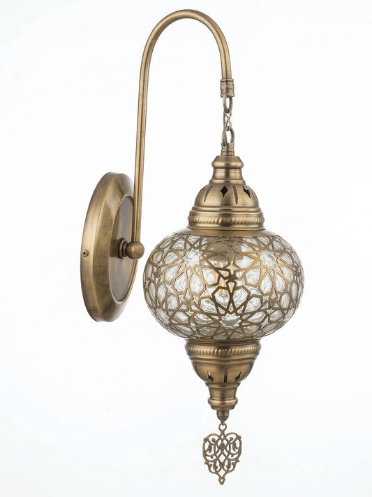 Handmade Turkish Lantern Wall Lamp - Antique Bronze Brass Vintage Sconce