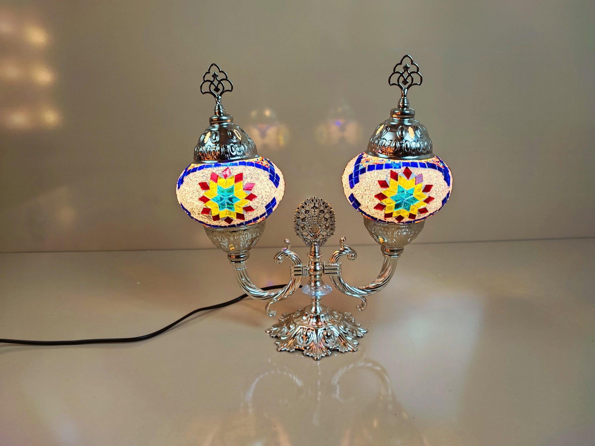 Table Lamp Art Decor, Turkish Twice Desk Lamp, Boho Brass Office Desk Lighting - Anatolia Lighting