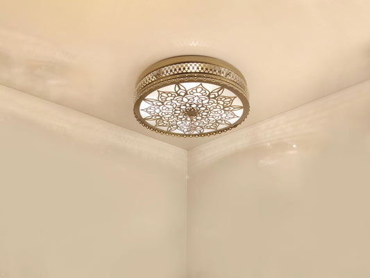 Flush Mount Circular Ceiling Light Fixture, 16" Diameter - 4 Bulbs, Turkish Ceiling Light Fixture for Bedroom