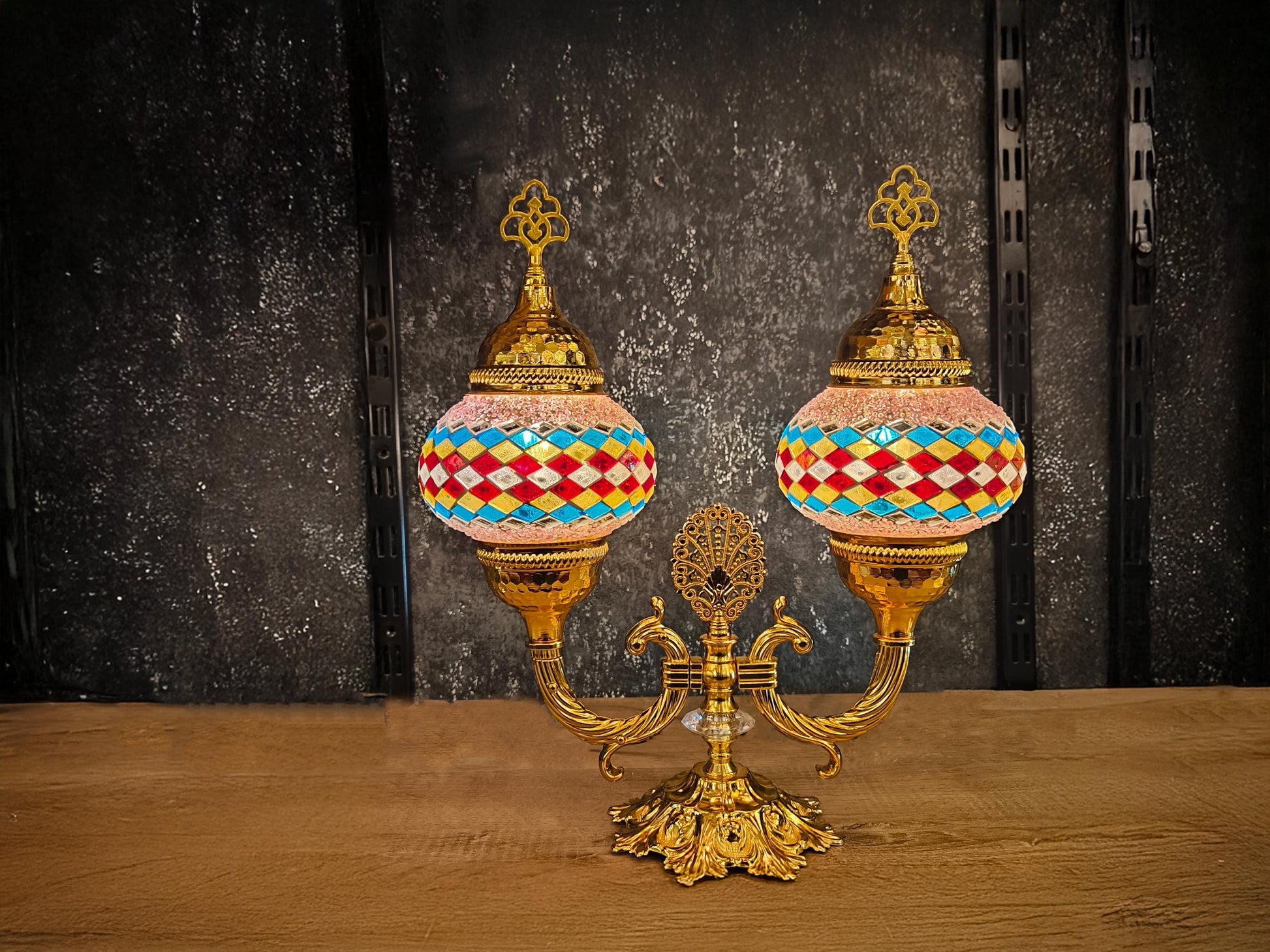 Table Lamp Art Decor, Turkish Twice Desk Lamp, Boho Brass Office Desk Lighting - Anatolia Lighting