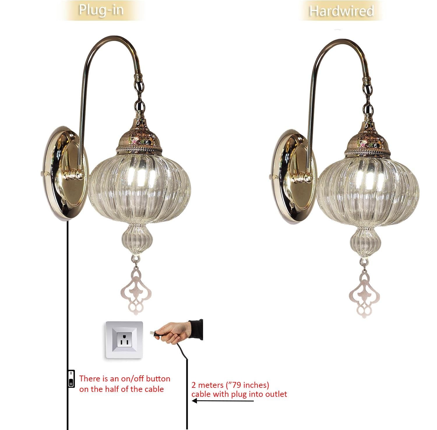 Plug in Wall Sconce Light Fixture, Silver Wall Sconce Lamp, Wall Lighting - Anatolia Lighting