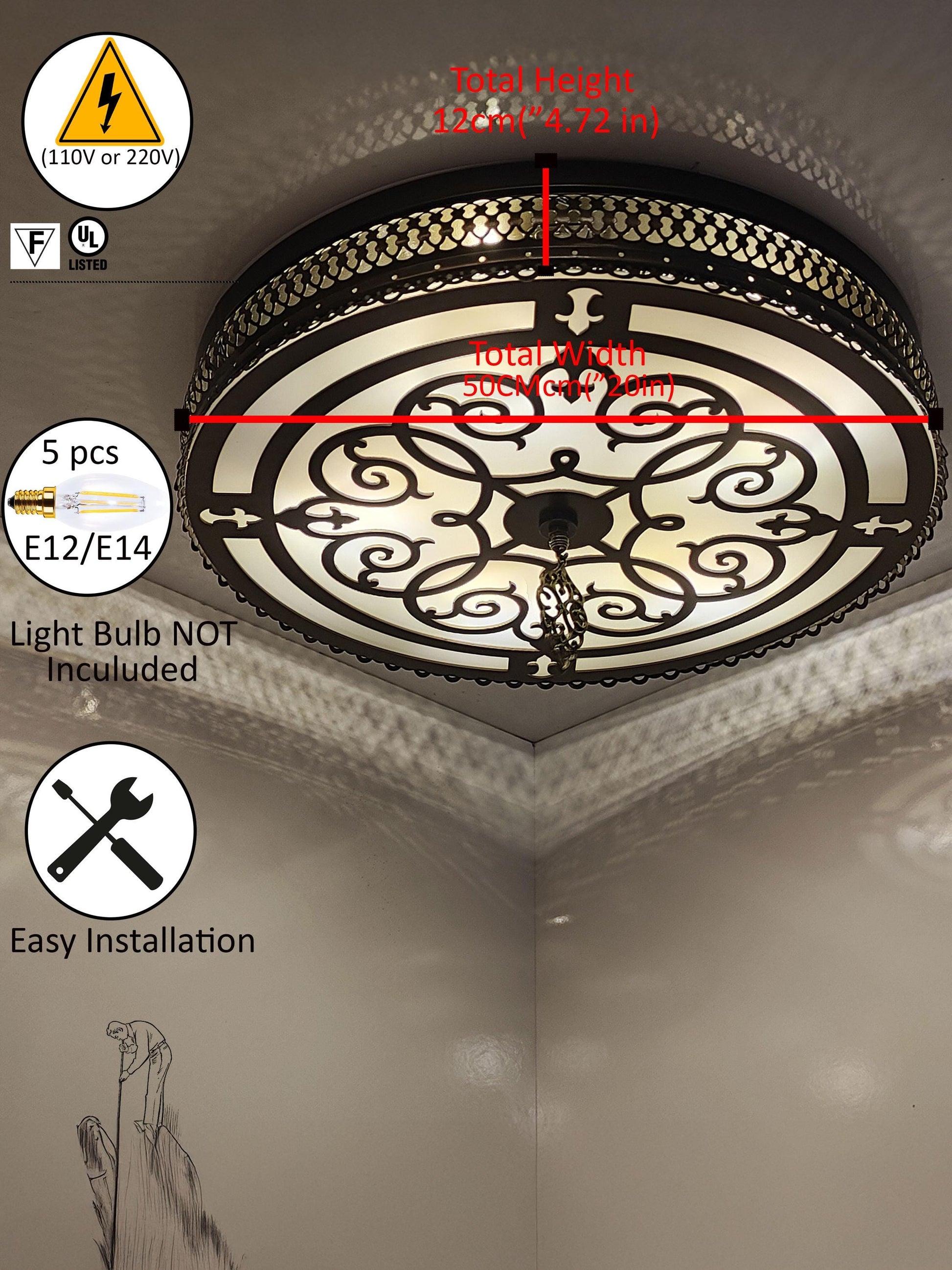 Flush Mount Light Shade, Turkish Ceiling Moroccan Lamp, Unique Sconce Lamp, Authentic Lamp - Anatolia Lighting