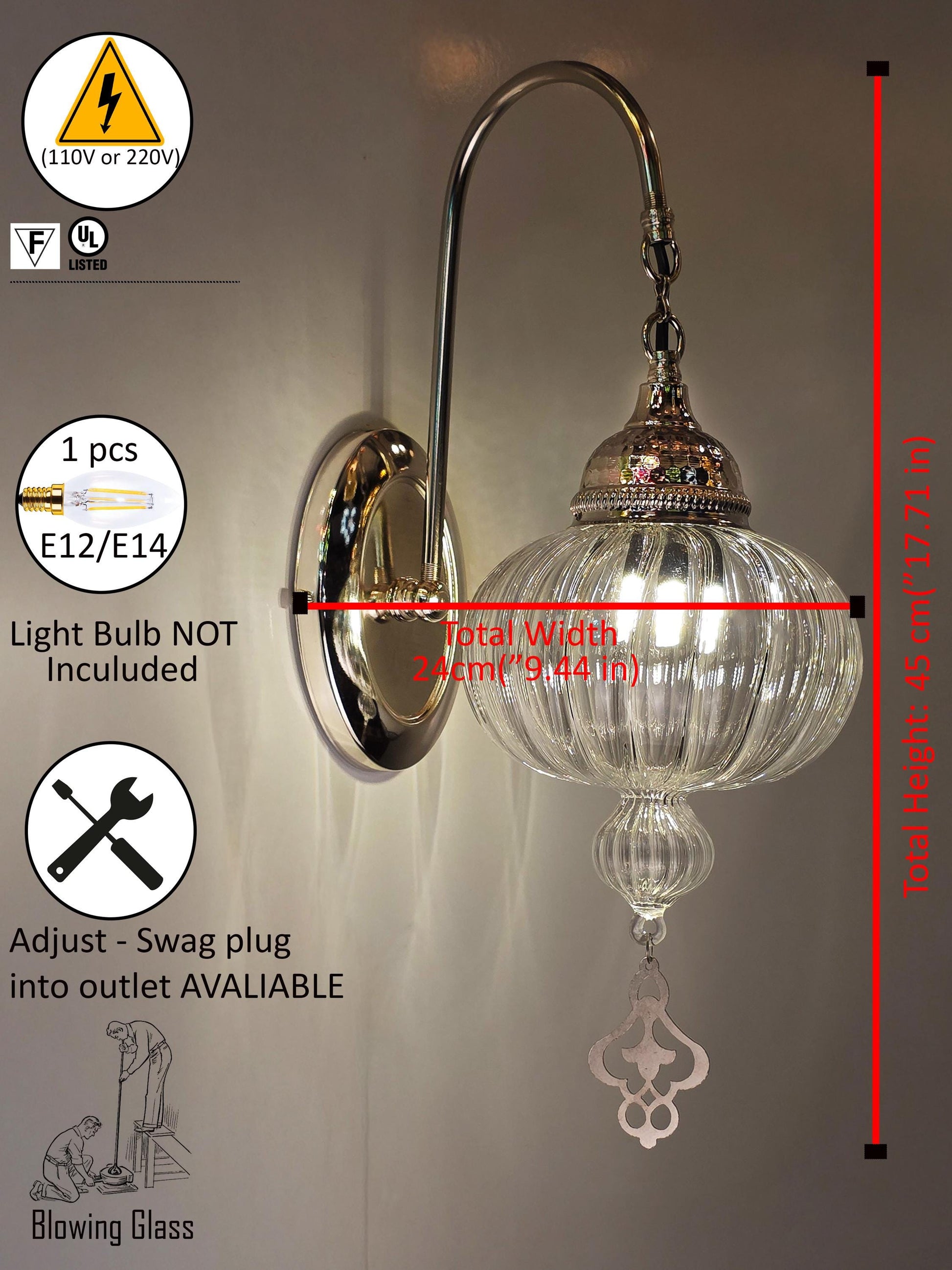 Plug in Wall Sconce Light Fixture, Silver Wall Sconce Lamp, Wall Lighting - Anatolia Lighting