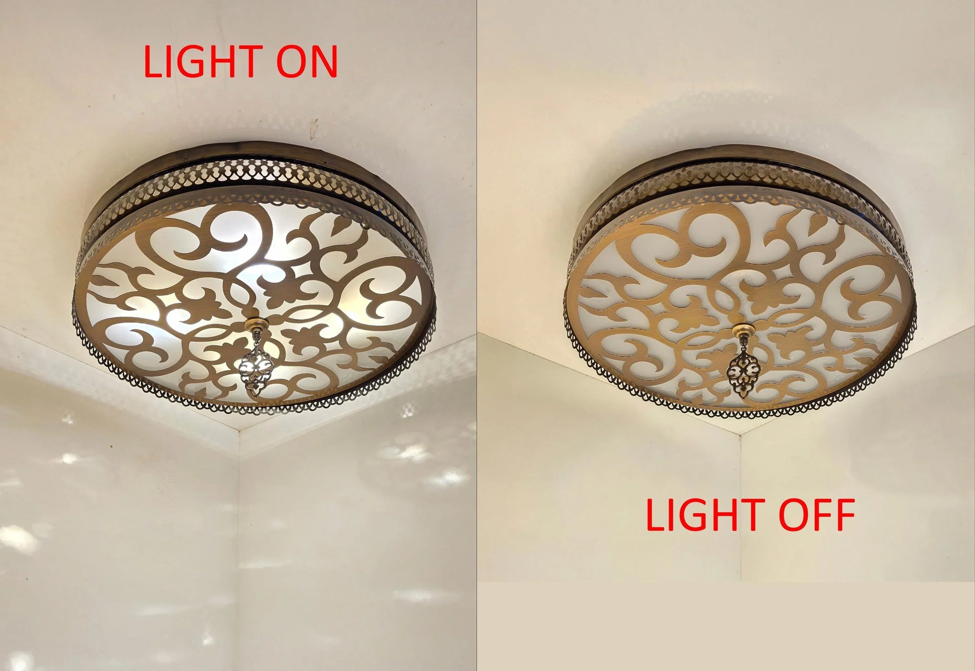 Oriental Ceiling Light – Moroccan Style Flush Mount Lamp – Vintage Gold Laser Cut Metal Chandelier - Anatolia Lighting