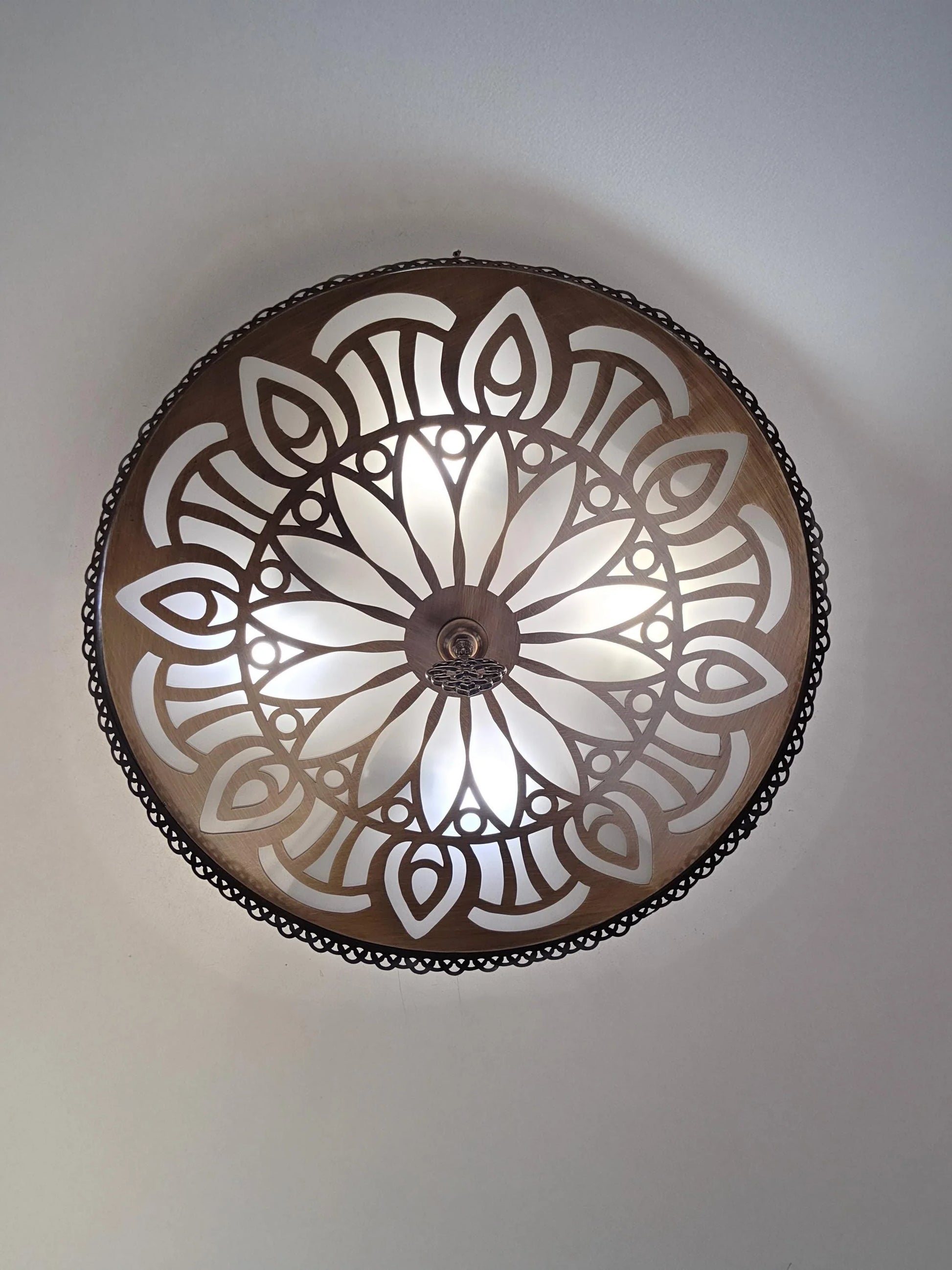 Oriental Ceiling Light – Moroccan Style Flush Mount Lamp – Vintage Gold Laser Cut Metal Chandelier - Anatolia Lighting