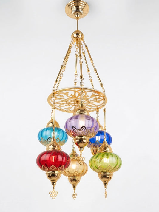 Multi-Color Glass Globe Chandelier - Handcrafted 5-Light Pendant Fixture