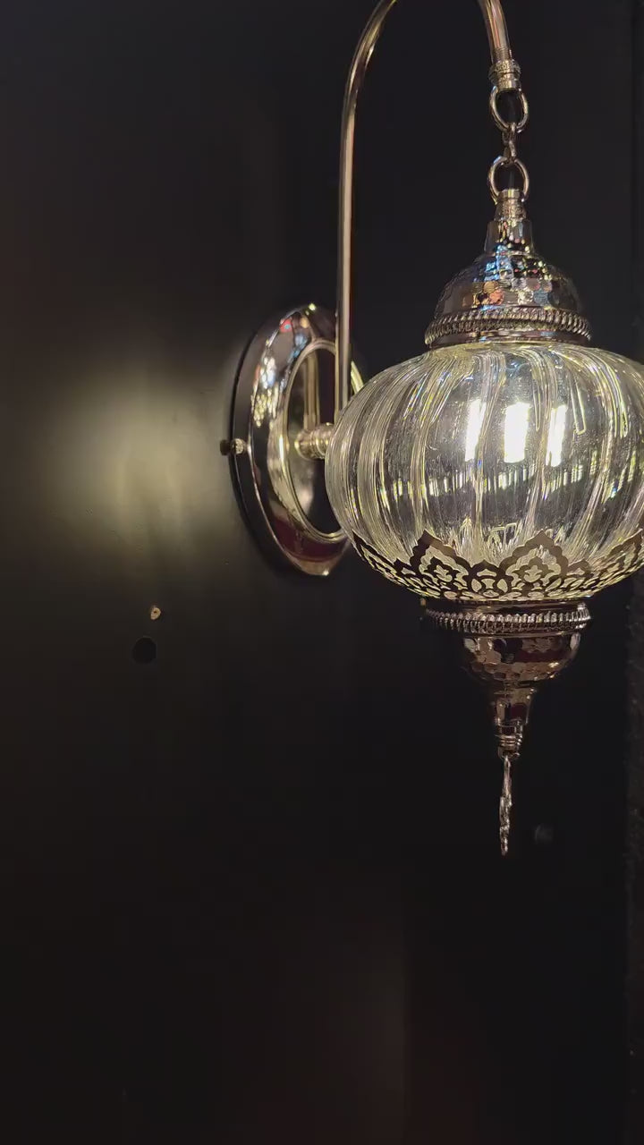 Silver Wall Sconce Light Fixture, Unique Wall Lamp for Bedroom & Bathroom