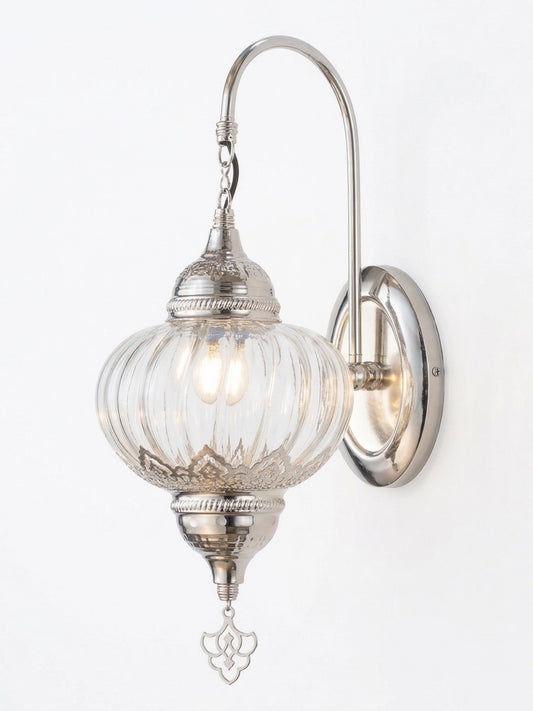 Handcrafted Silver Bohemian Wall Sconce - Unique Shadow Pattern Glass Light for Bedroom & Bathroom