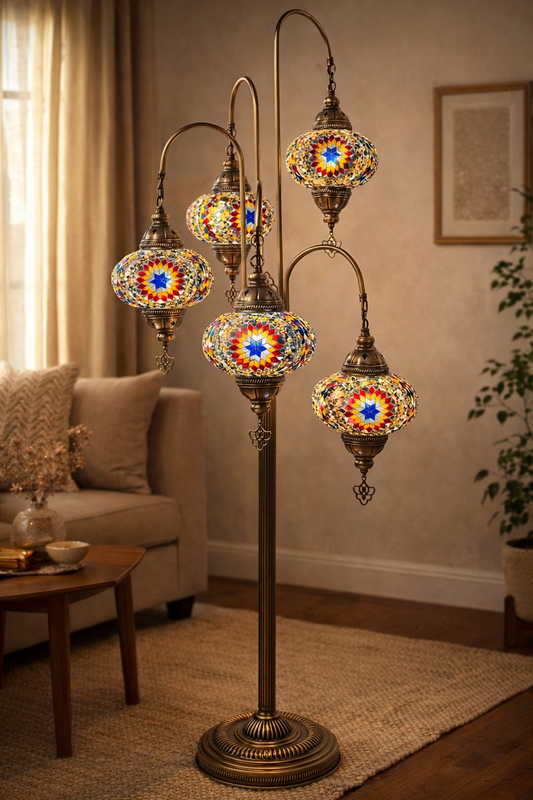 Handcrafted Turkish Mosaic Floor Lamp | Radiant Star Design Ottoman Standing Light