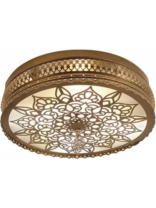 Elegant 16" Brass Flush Mount Ceiling Light – Turkish Mandala Pattern, 4-Bulb
