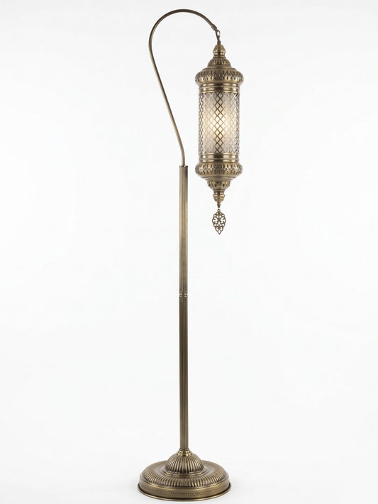 Turkish Floor Lamp, Standing Corner Lighting, Brass Color Floor Light Fixture